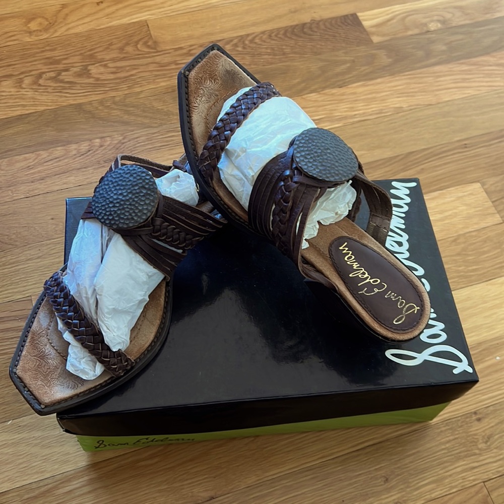 Sam Edelman Lyndon Dark Brown oil leather size 8.5 sandals
